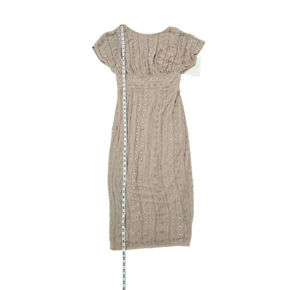 Mac Duggal Beaded Chiffon Short Sleeve Boat Neck Sheath Midi Dress Sz 6 - Picture 12 of 12